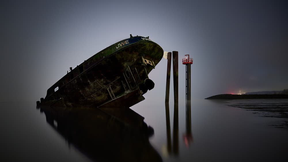 Misty Shipwreck Twilight by Peter Schade — canvas wall art