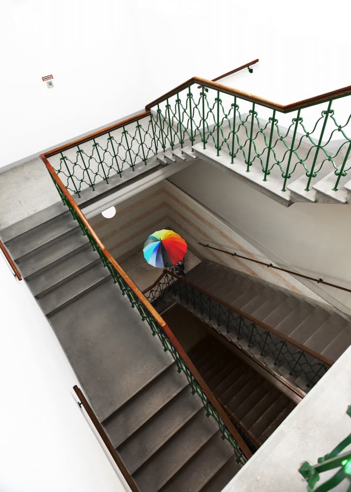 Rainbow Umbrella Staircase by Jorge Pimenta — canvas wall art