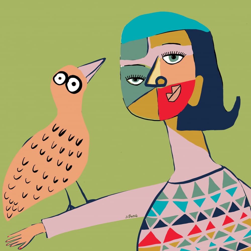 Abstract Woman and Bird by Sharyn Bursic — canvas wall art