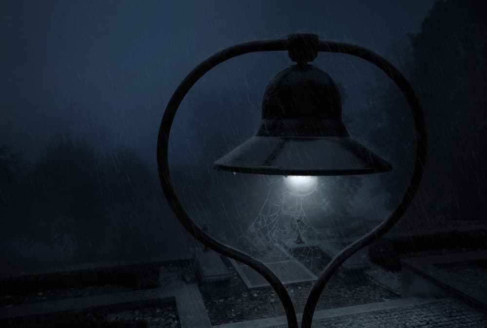 Eerie Rainy Night Lamp by Lukasz Derangowski — canvas wall art