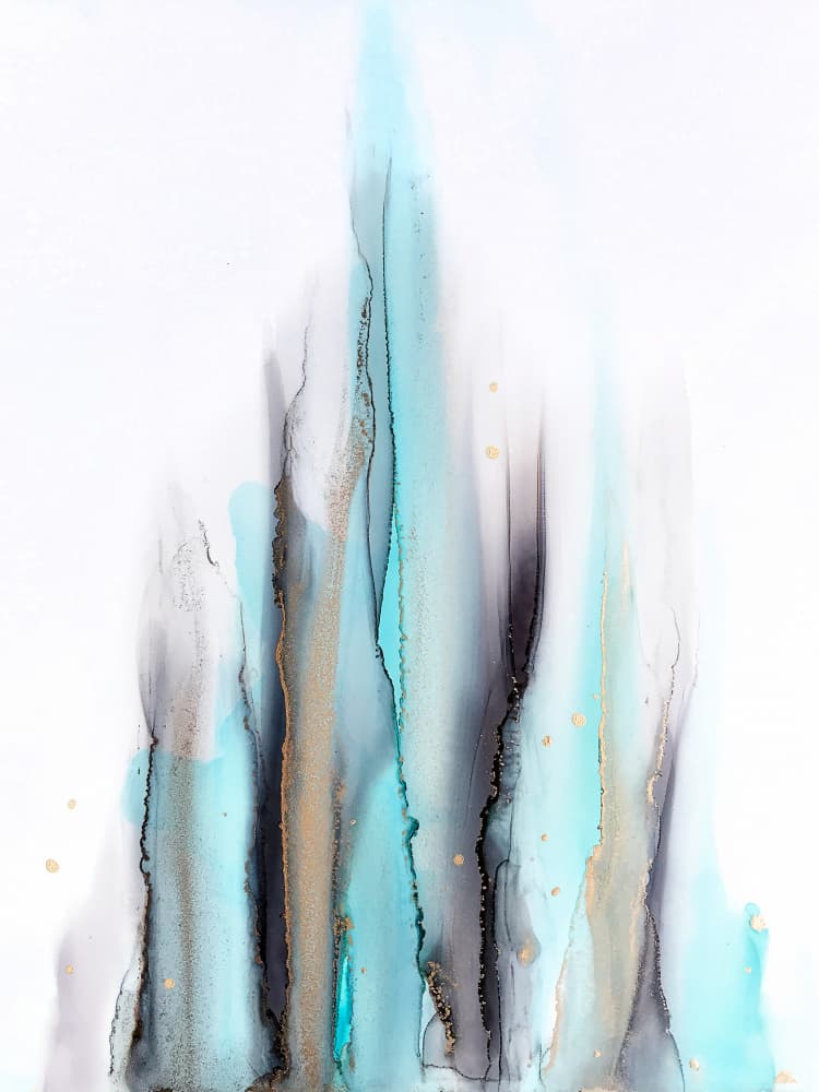 Fluid Teal Gold Lines by Alyson Storms — canvas wall art