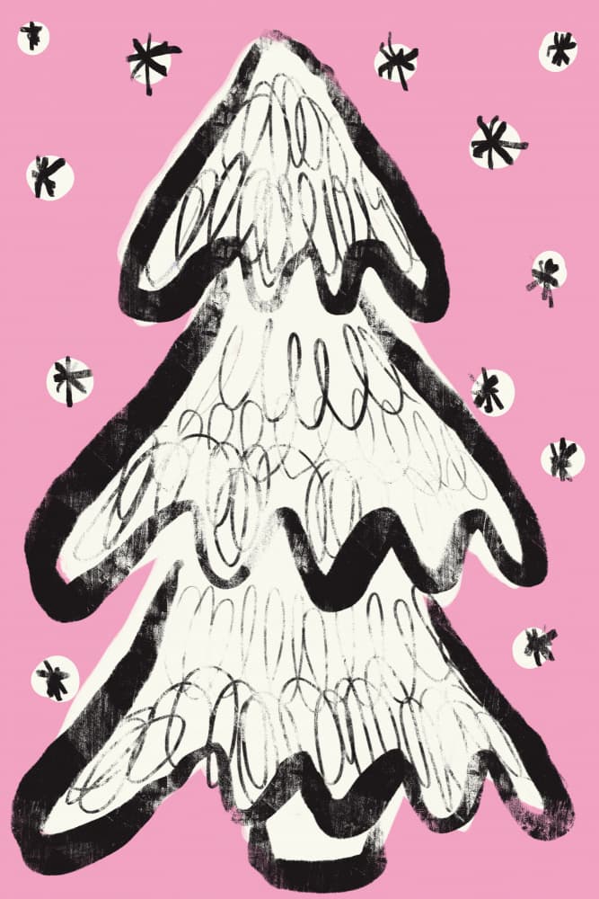 Christmas Tree And Snow Pink by Treechild — canvas wall art