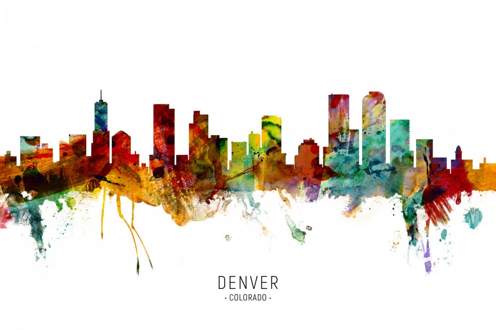 Denver Watercolor Skyline by Michael Tompsett — canvas wall art