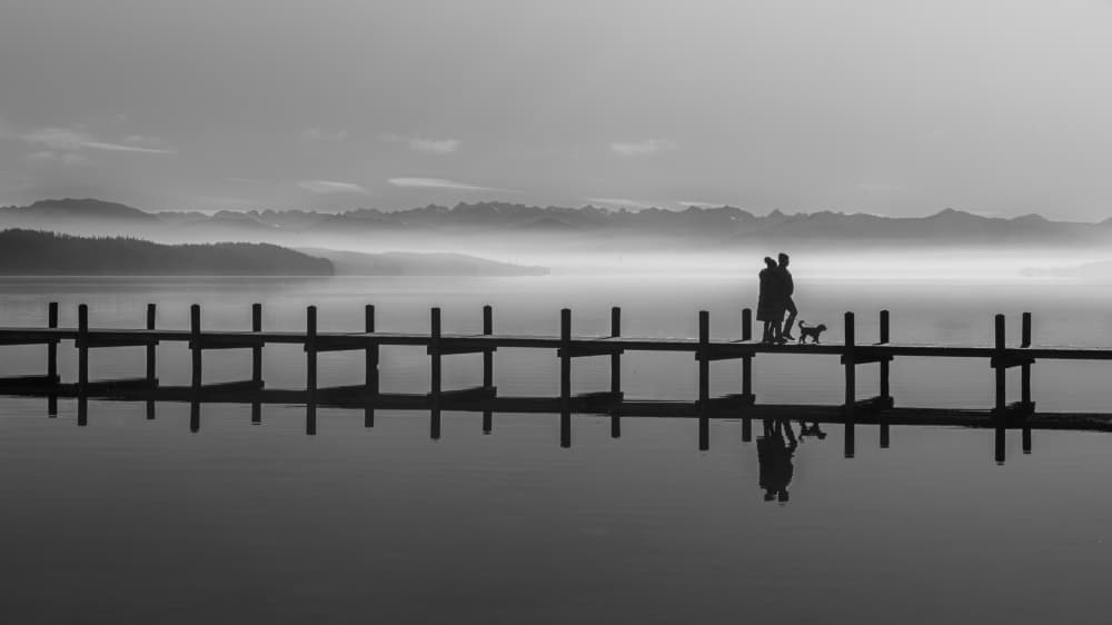 Misty Pier Morning Walk by Andy Dauer — canvas wall art