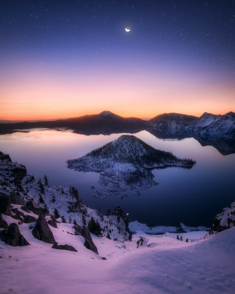 Winter Lake Twilight Moon by Daniel Gastager — canvas wall art