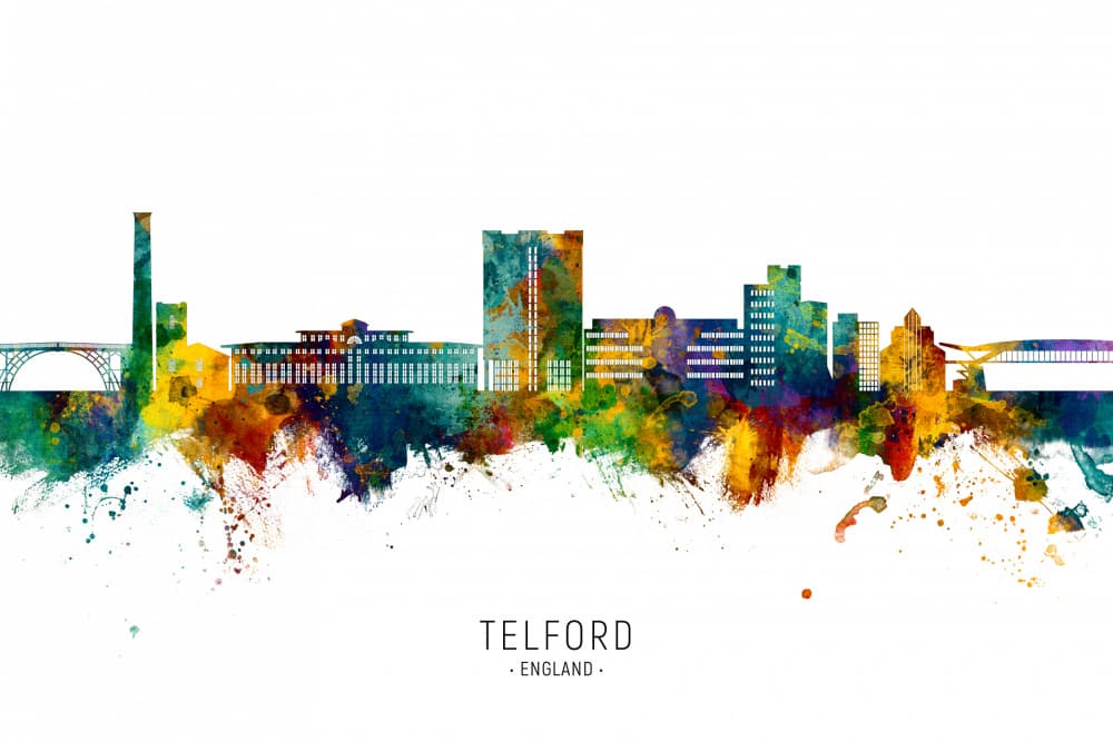 Telford Skyline Watercolor by Michael Tompsett — canvas wall art