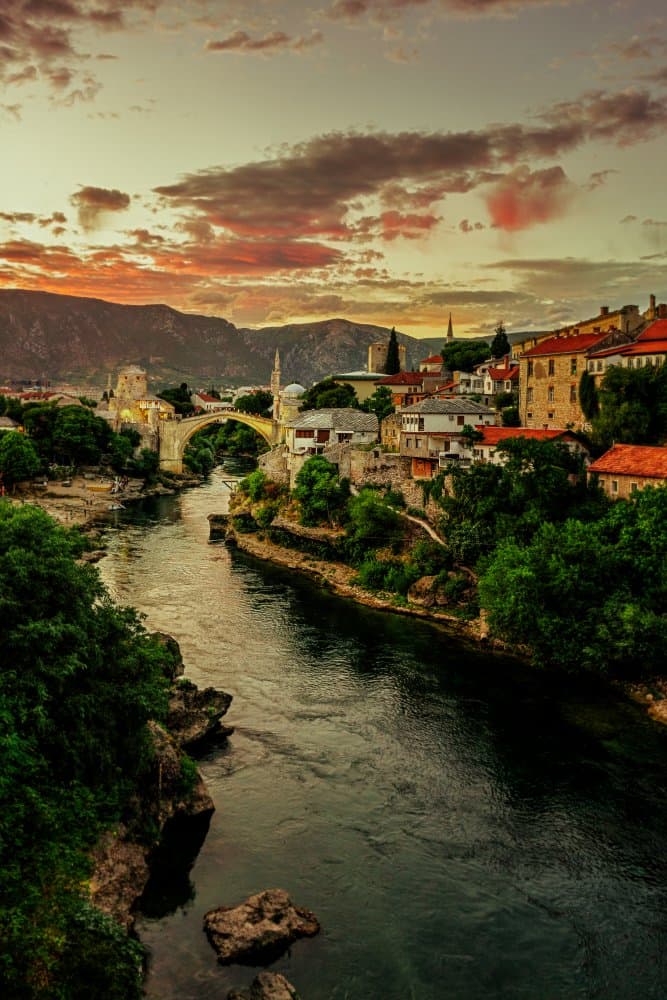 Mostar Bridge Sunset by Bez Dan — canvas wall art