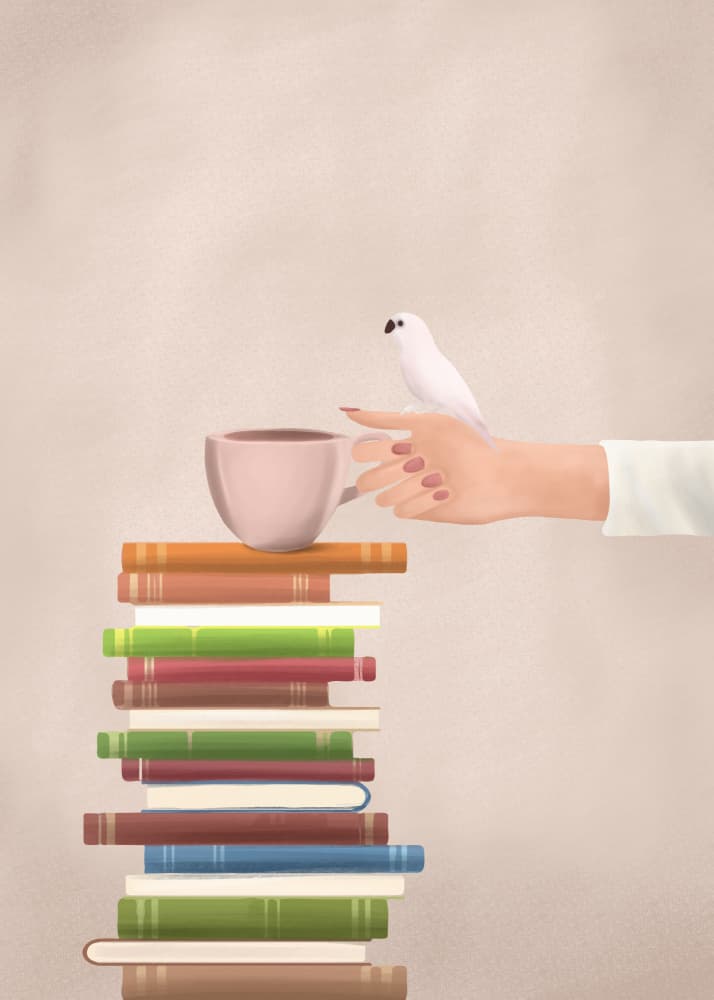 Books Coffee Bird by Flow Line — canvas wall art