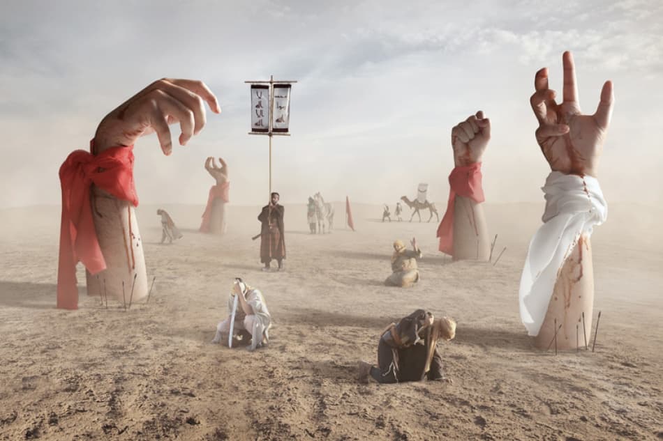 Desert Hands of Sacrifice by Hussain Buhligaha — canvas wall art