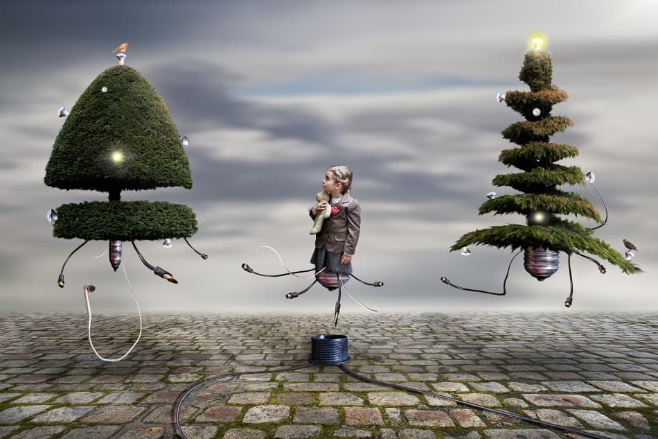 Girl and Floating Trees by Martin Marcisovsky — canvas wall art