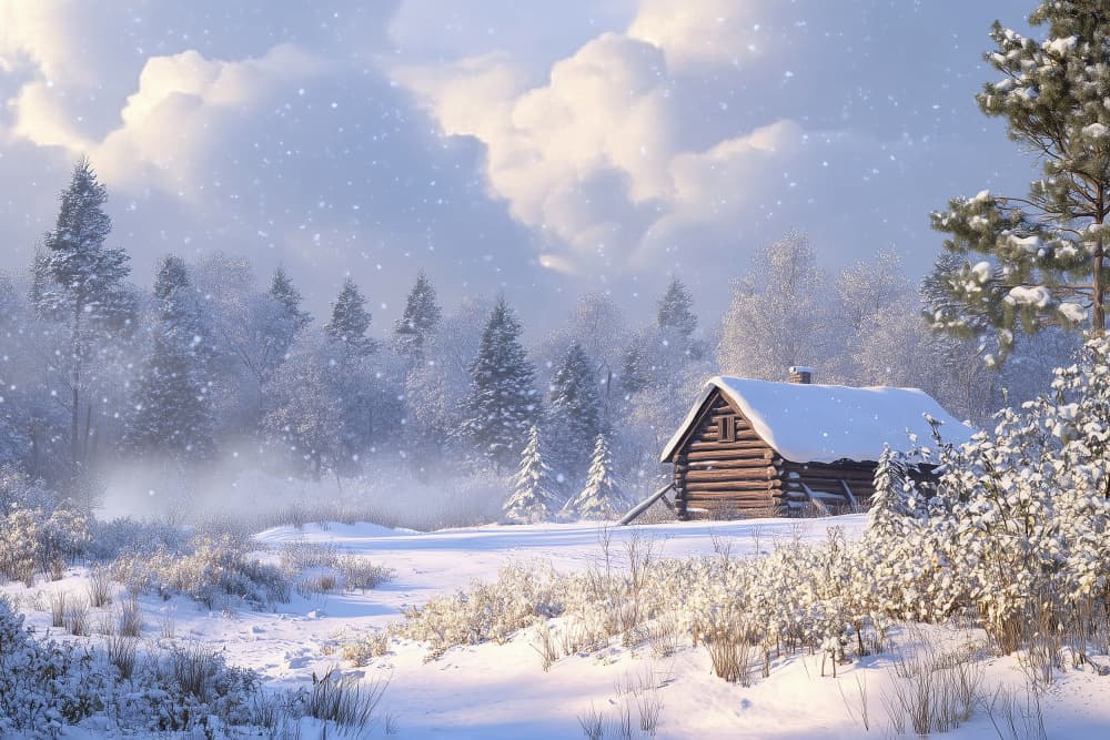Peaceful Winter Cabin by Pictufy Studio IV — canvas wall art