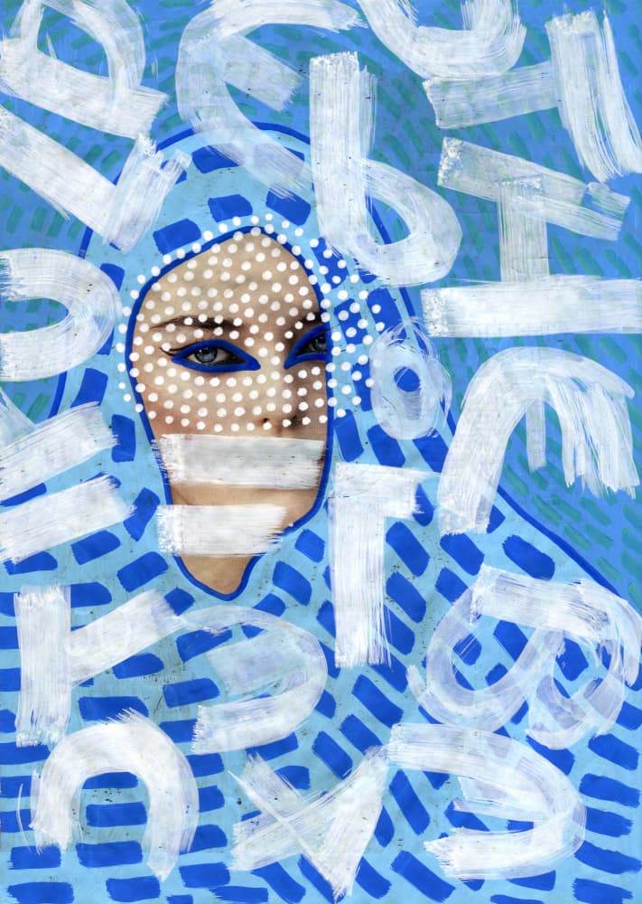 Blue Dotted Portrait by Naomi Vona — canvas wall art