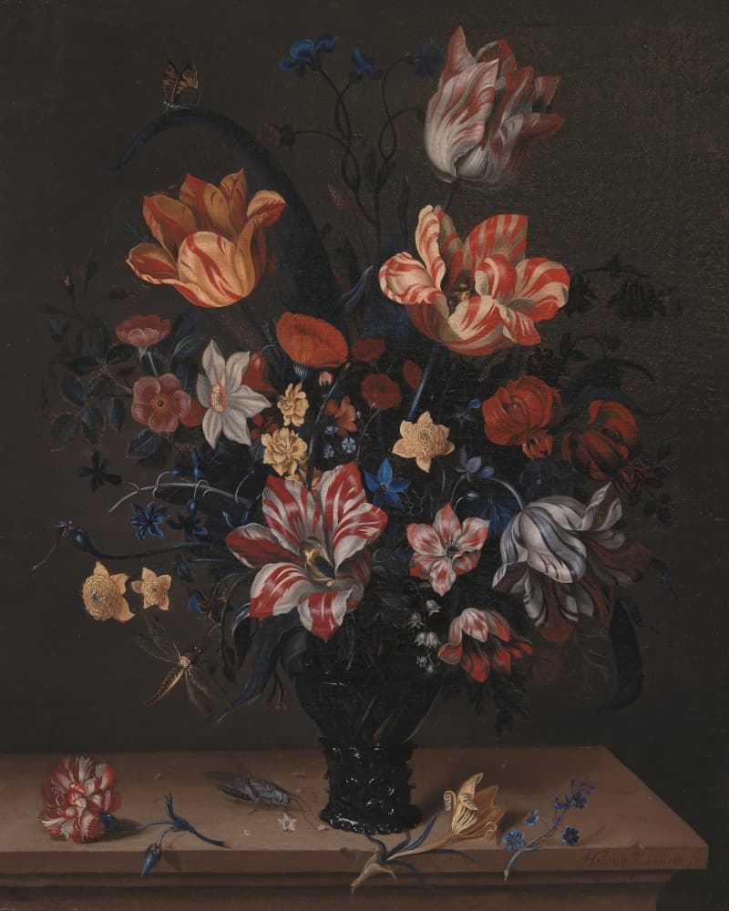 Tulips and Other Flowers In a Room