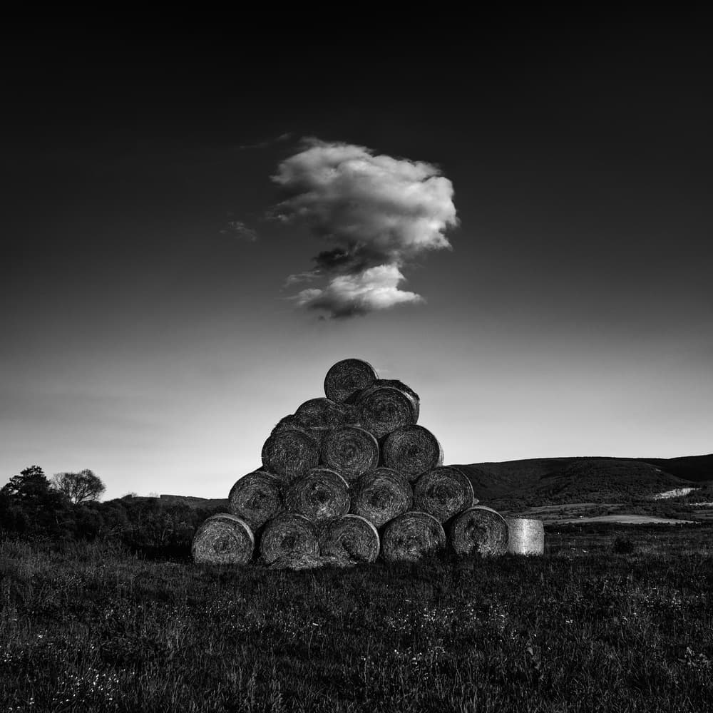 Monochrome Hay Pyramid by Karol Važan — canvas wall art