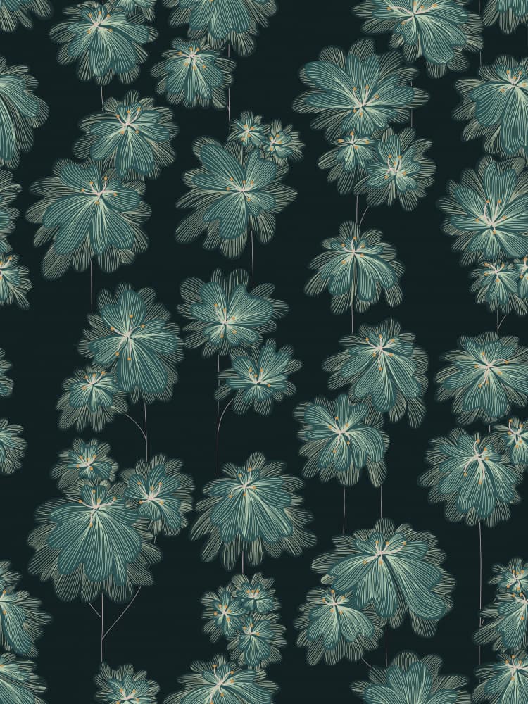 Deep Teal Foliage Pattern by Annick — canvas wall art