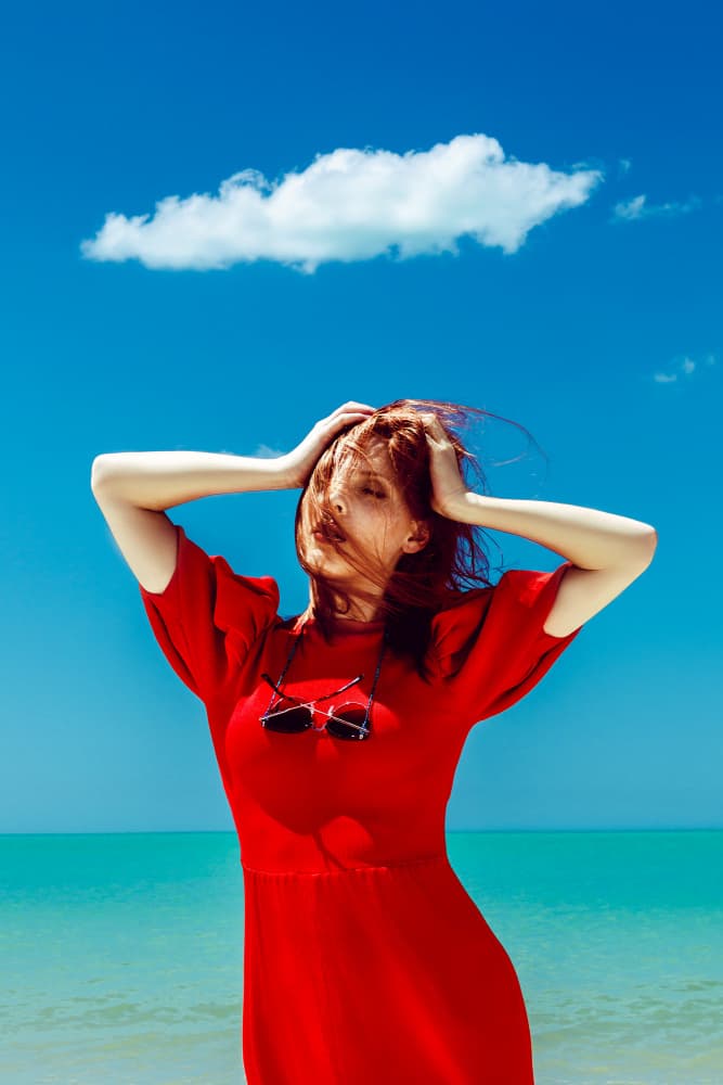 Red Dress Blue Sky by Ruslan Bolgov — canvas wall art