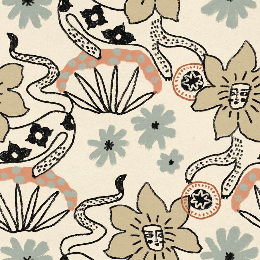 Bohemian Floral Snakes by Raipa Studio — canvas wall art