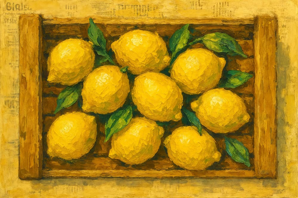 Fresh Lemons In Crate by Natalie Bruns — canvas wall art