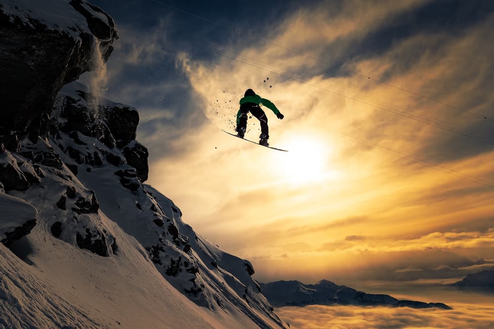 Snowboarder Sunset Jump by Jakob Sanne — canvas wall art