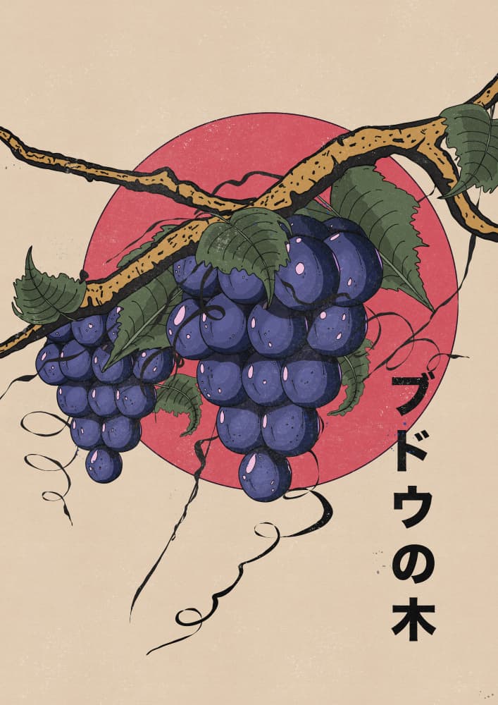Vintage Japanese Grapes by Nicholas — canvas wall art