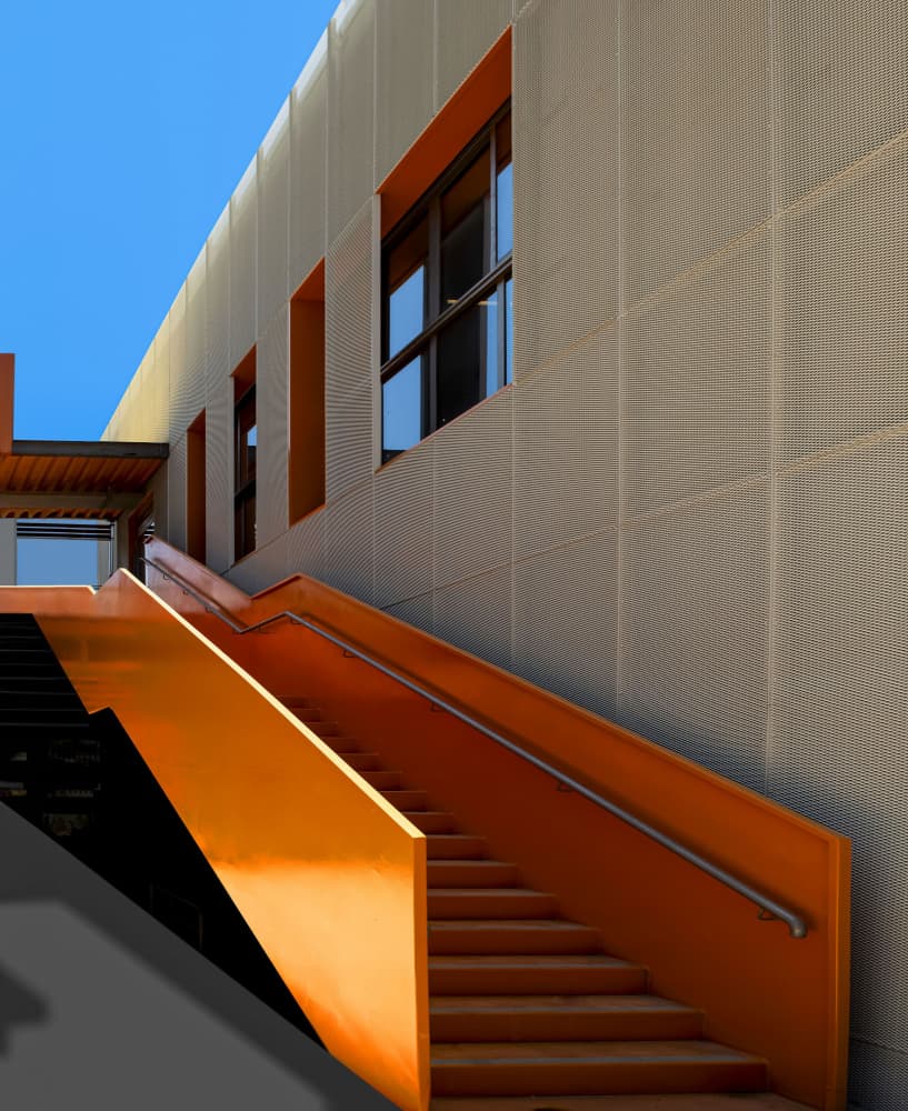 Modern Orange Staircase by Arnon Orbach — canvas wall art