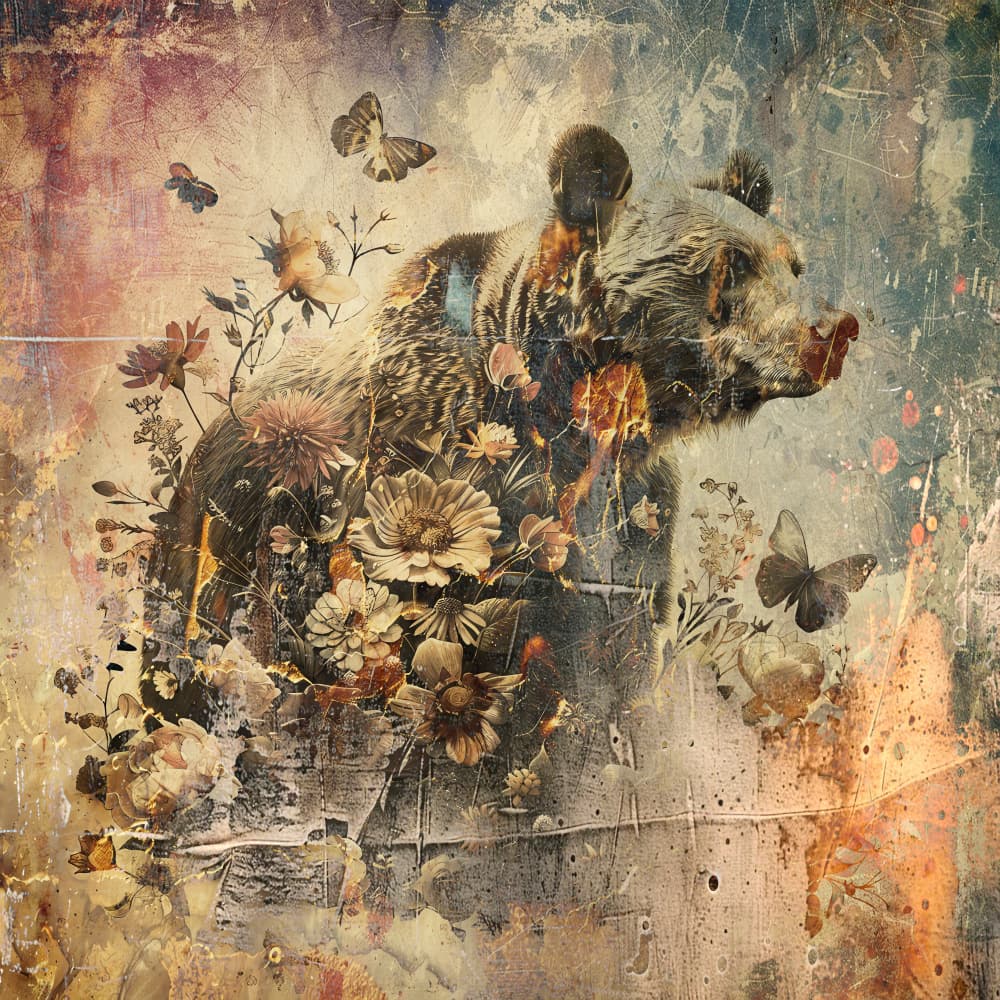 Vintage Floral Bear by Rafal Kulik — canvas wall art