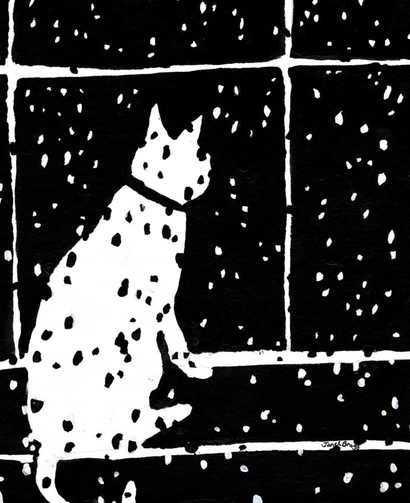 Spotted Cat Winter Window by Janel Bragg — canvas wall art