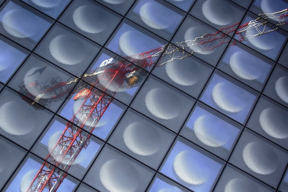 Red Crane Glass Reflection by Bertrand Kulik — canvas wall art