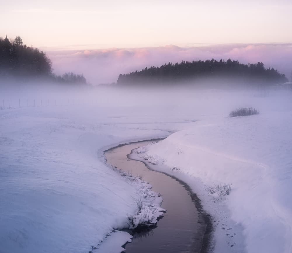 Misty Winter Stream by Christian Lindsten — canvas wall art