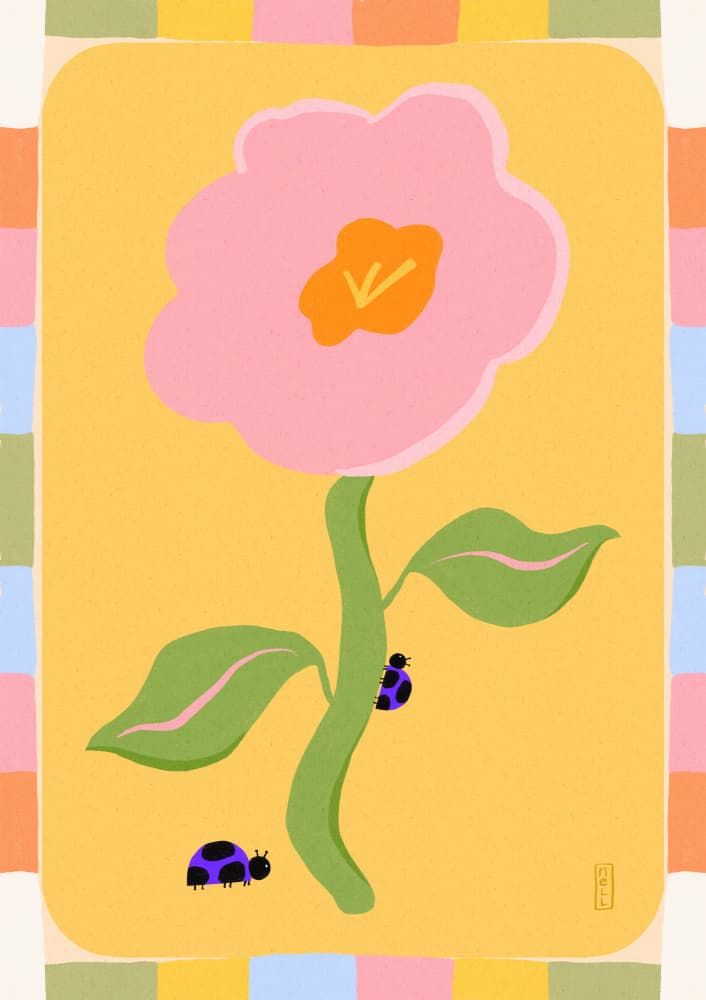 Happy Flower Ladybugs by Dirkie Nell — canvas wall art