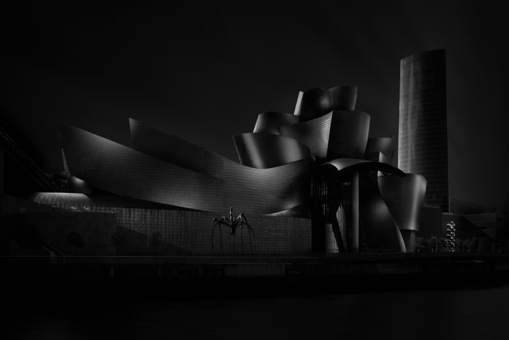 Bilbao Night Spider Sculpture by Juan Pablo de Miguel — canvas wall art