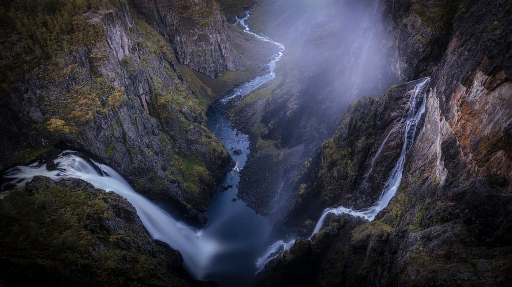 Misty Canyon Waterfall by Stan Huang — canvas wall art