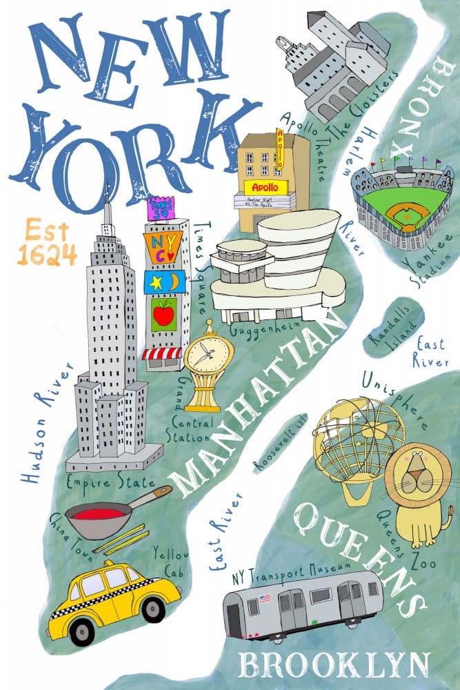 Illustrated New York City by Carla Daly — canvas wall art
