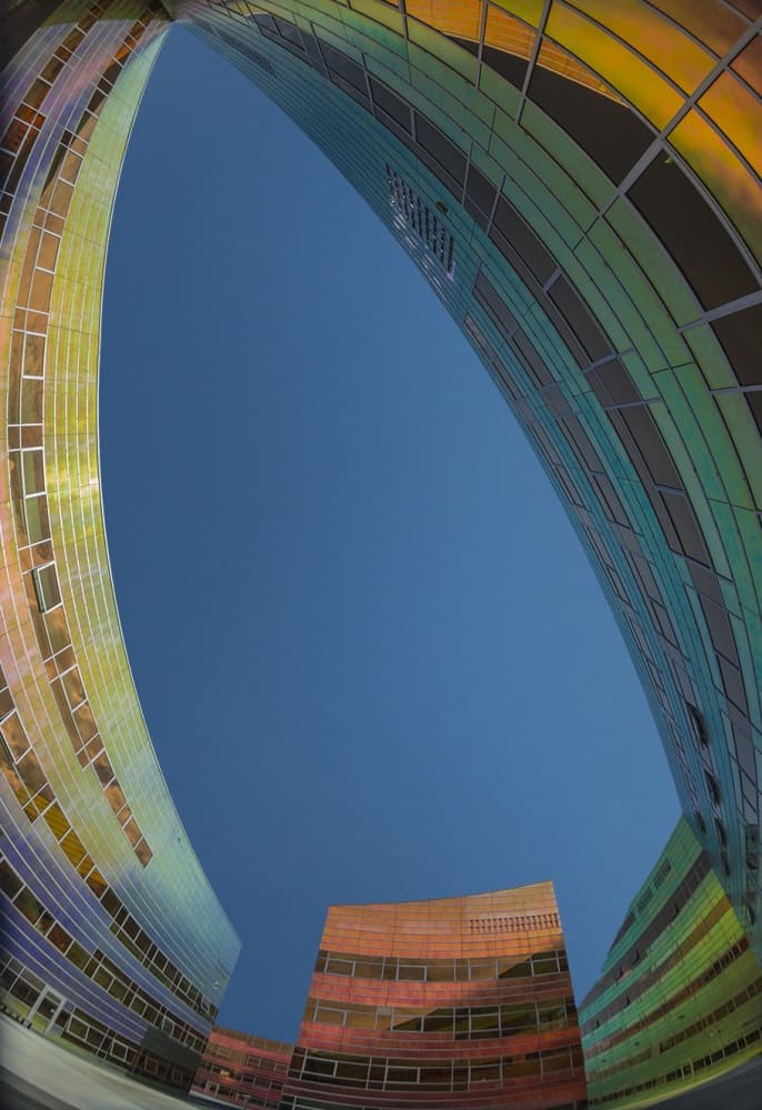 Colorful Curved Buildings by Jef Van den Houte — canvas wall art