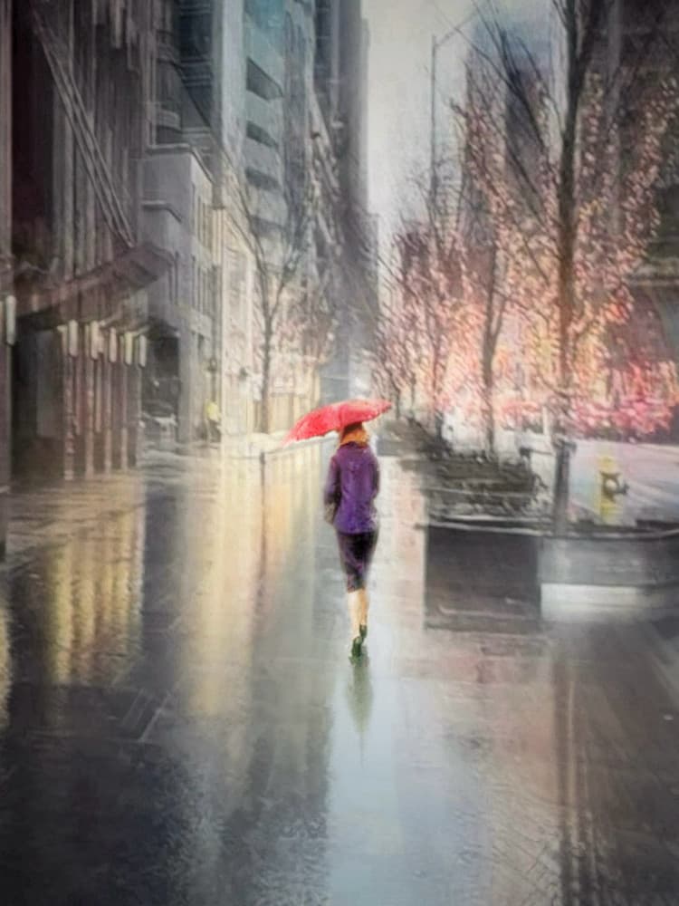 Red Umbrella Rainy City by Weiwei — canvas wall art