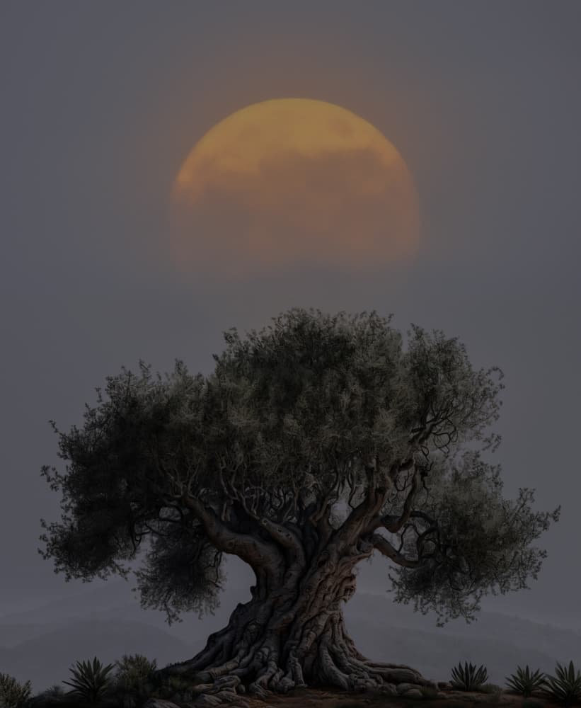 Ancient Olive Tree Moon by אייל בר אור • Eyal Bar Or — canvas wall art