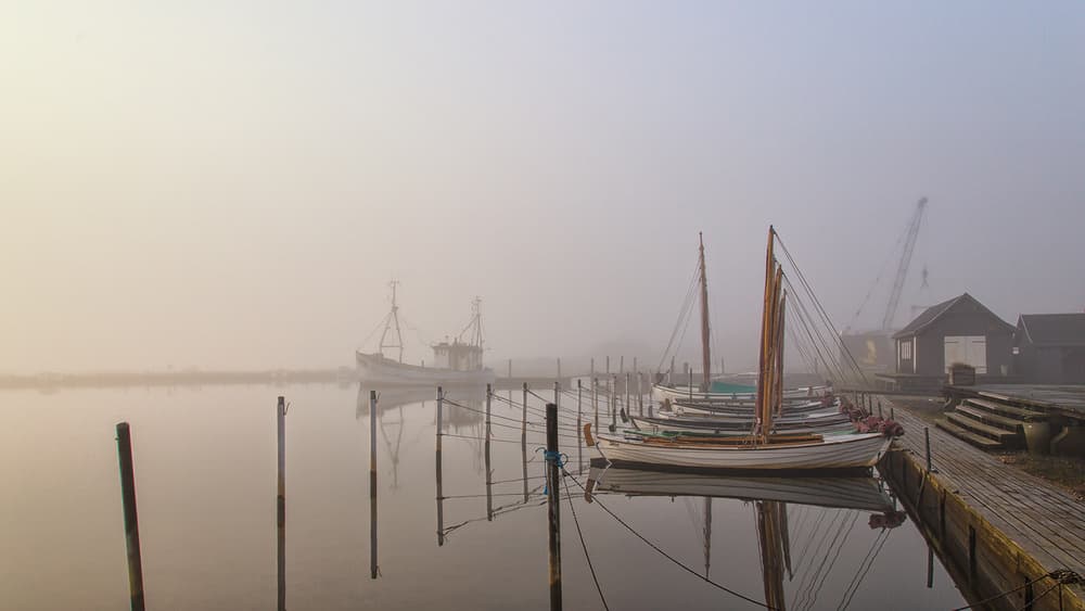 Foggy Morning Boats by Leif Løndal — canvas wall art