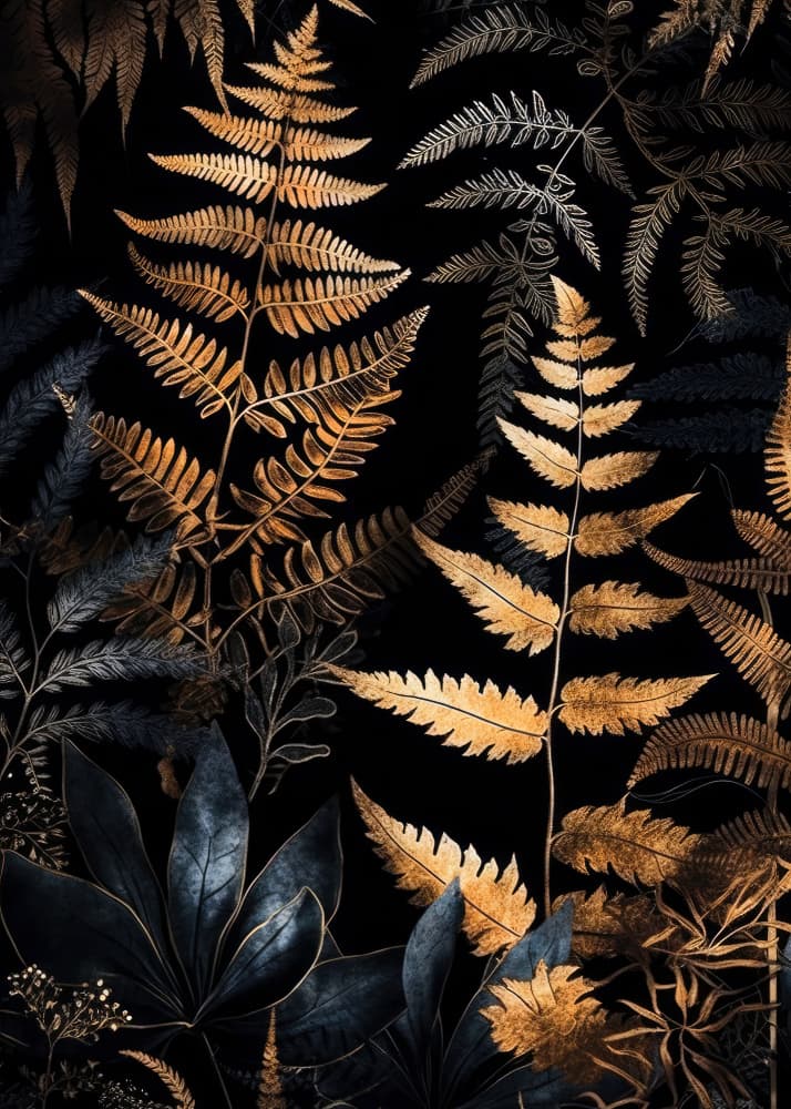 Golden Forest Ferns by Justyna Jaszke — canvas wall art