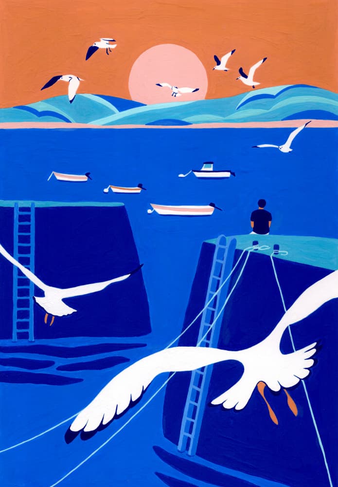Harbor Sunset Seagulls by Julie Lesouef — canvas wall art