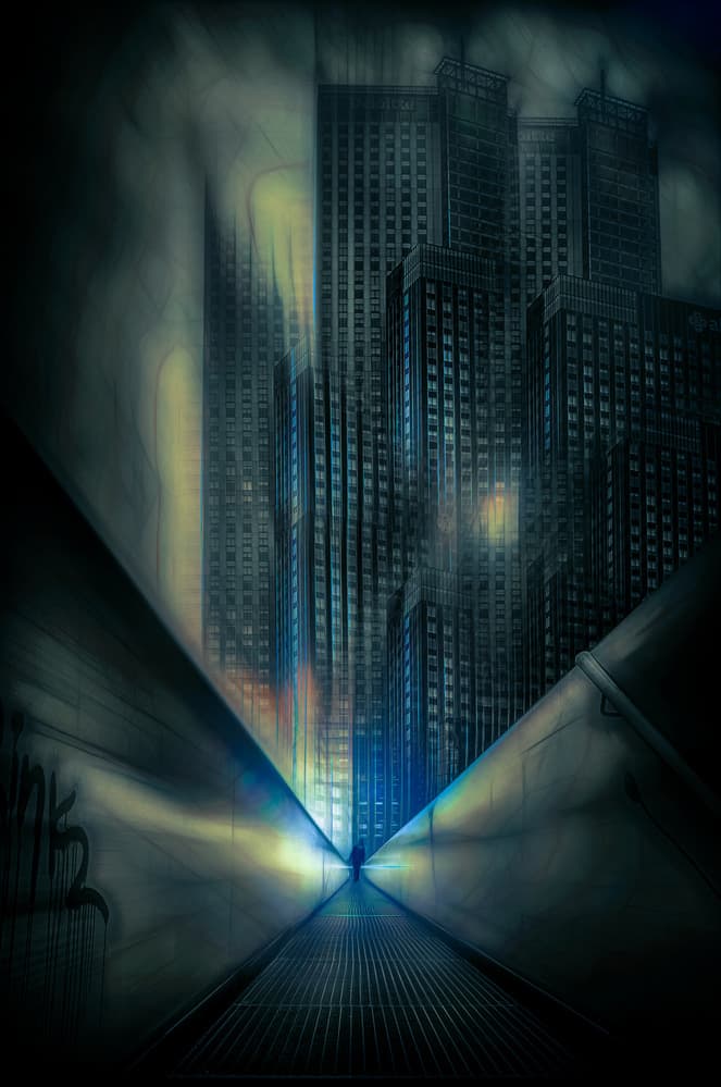 Lone Figure City Glow by Stefan Kierek — canvas wall art