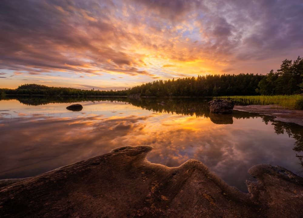 Golden Hour Lake Reflection by Christian Lindsten — canvas wall art