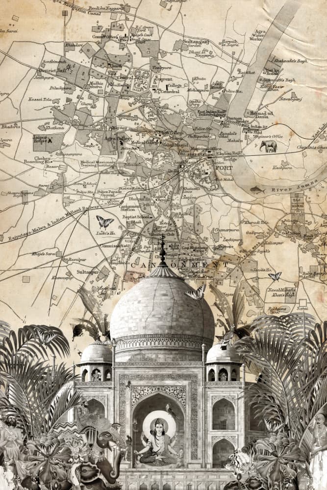 Vintage Taj Mahal Map by Simon Goggin — canvas wall art