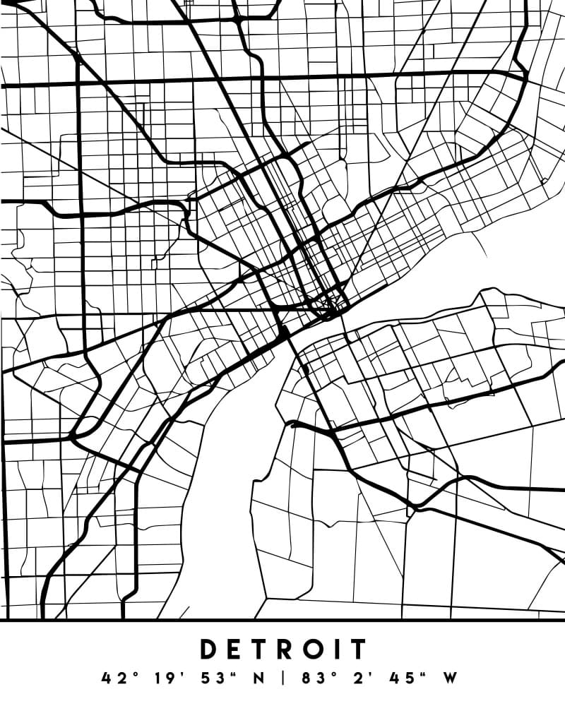 Minimal Detroit City Map by Emiliano Deificus — canvas wall art