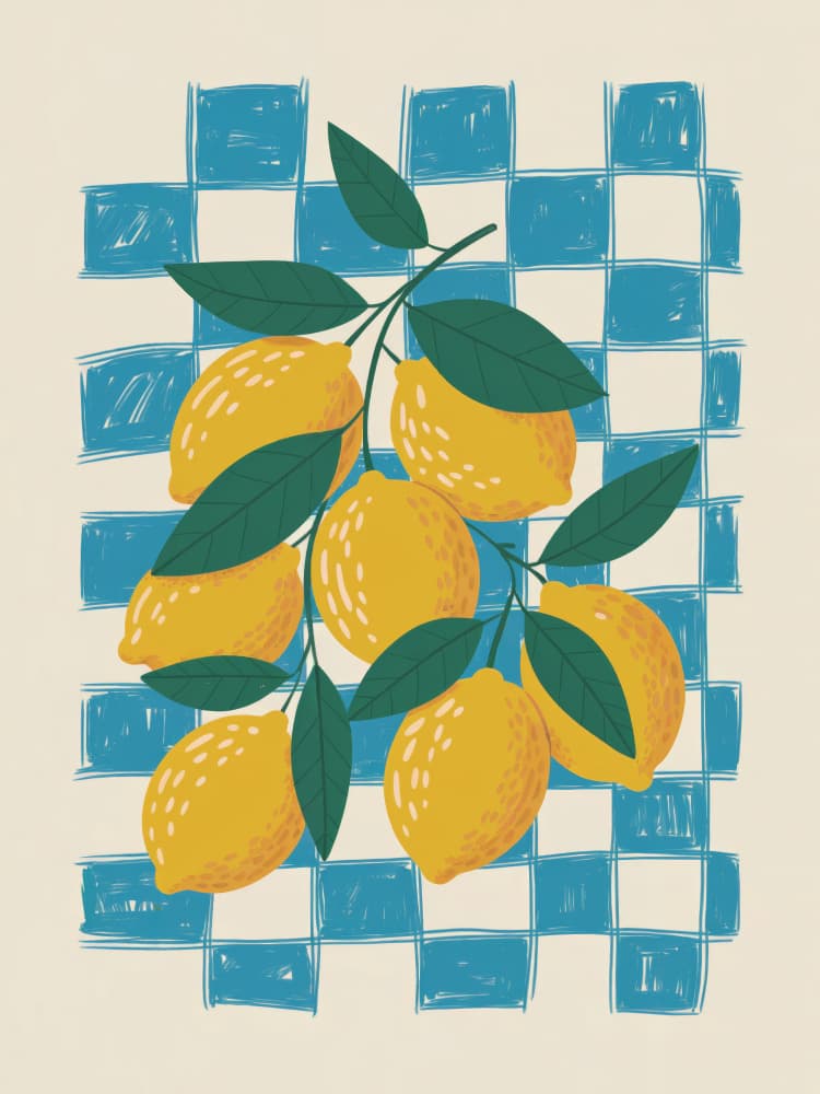 Lemons on Blue Checkered