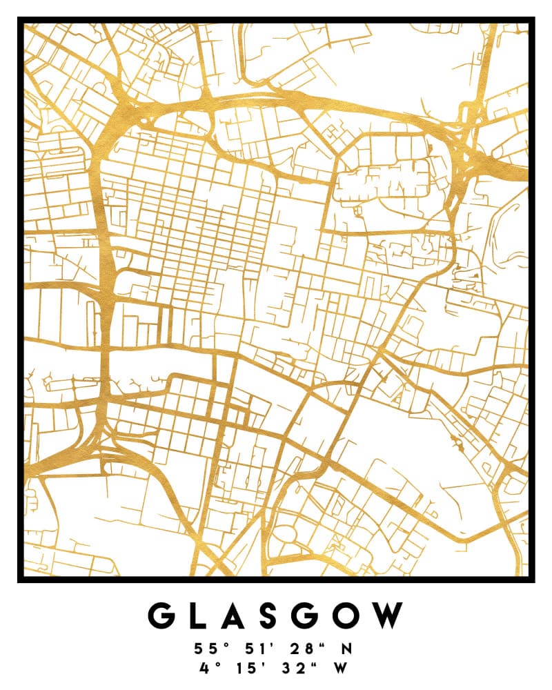 Glasgow Gold Map by Emiliano Deificus — canvas wall art
