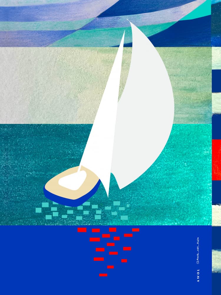 Abstract Ocean Sailboat by Awol Art Alex — canvas wall art