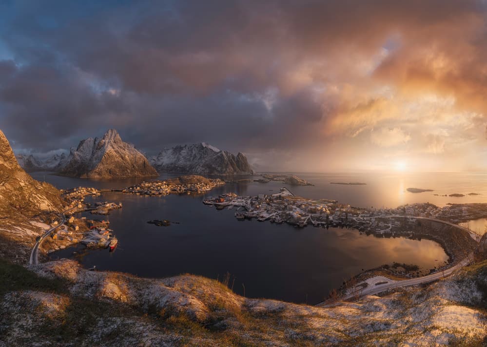 Norwegian Fishing Village Glow by INIGO CIA — canvas wall art