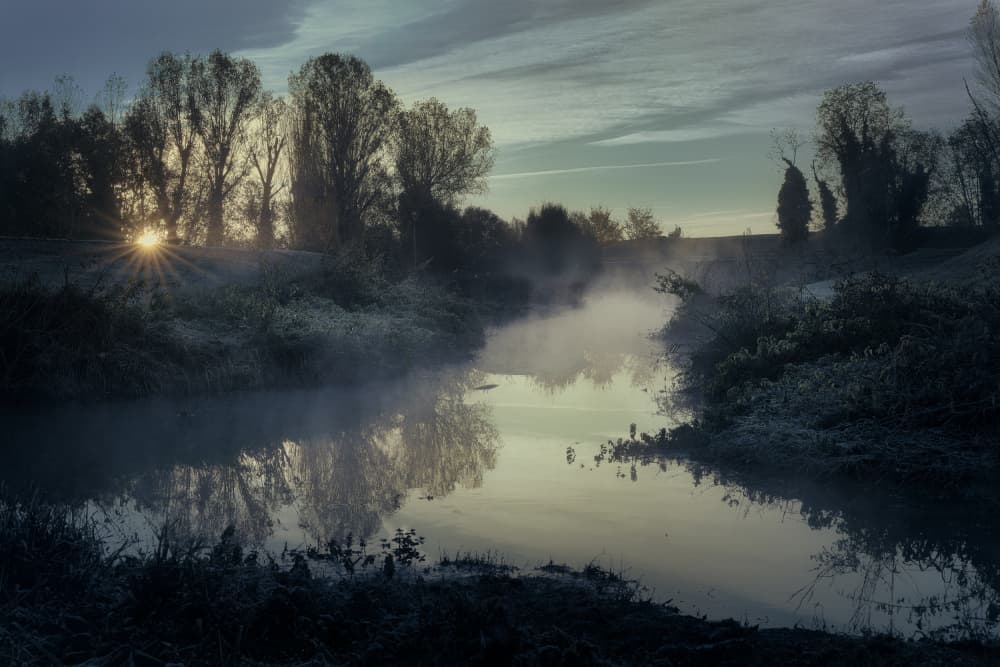 Misty River Sunrise by Tommaso Pessotto — canvas wall art