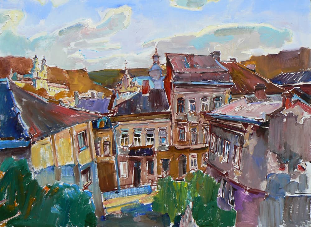 Vibrant City Rooftops by Andrii Kutsachenko — canvas wall art