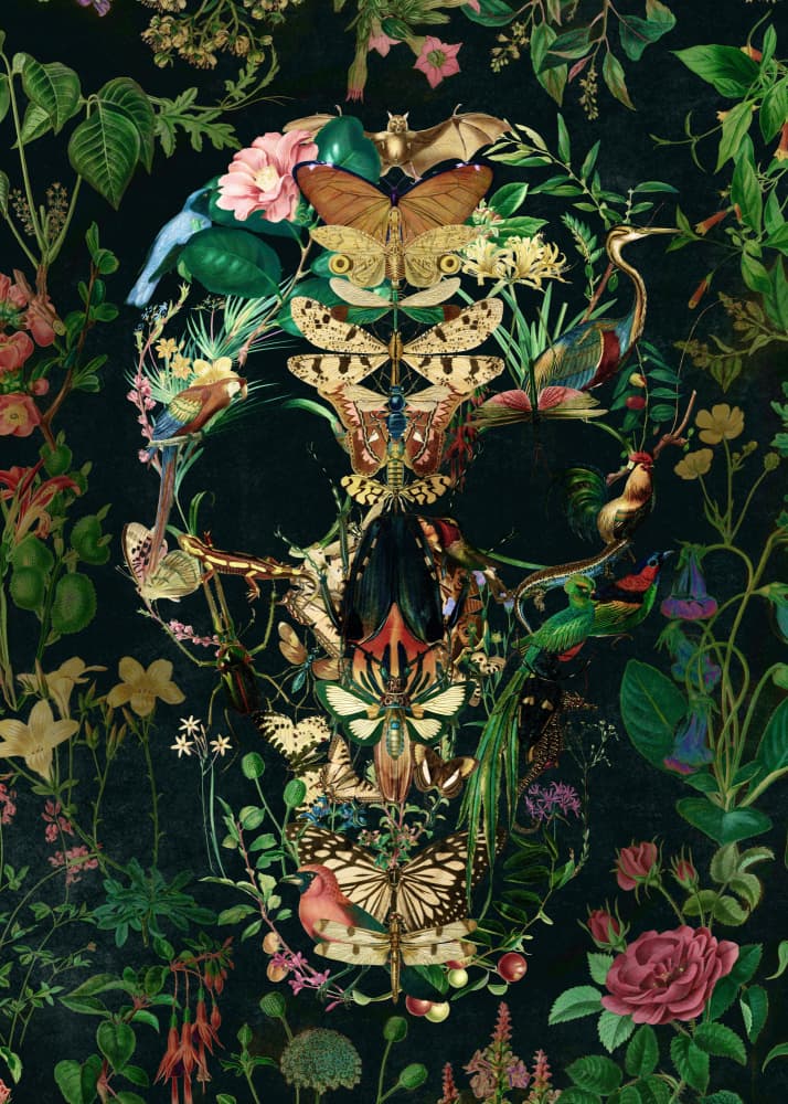 Dark Botanical Skull by Ali Gulec — canvas wall art